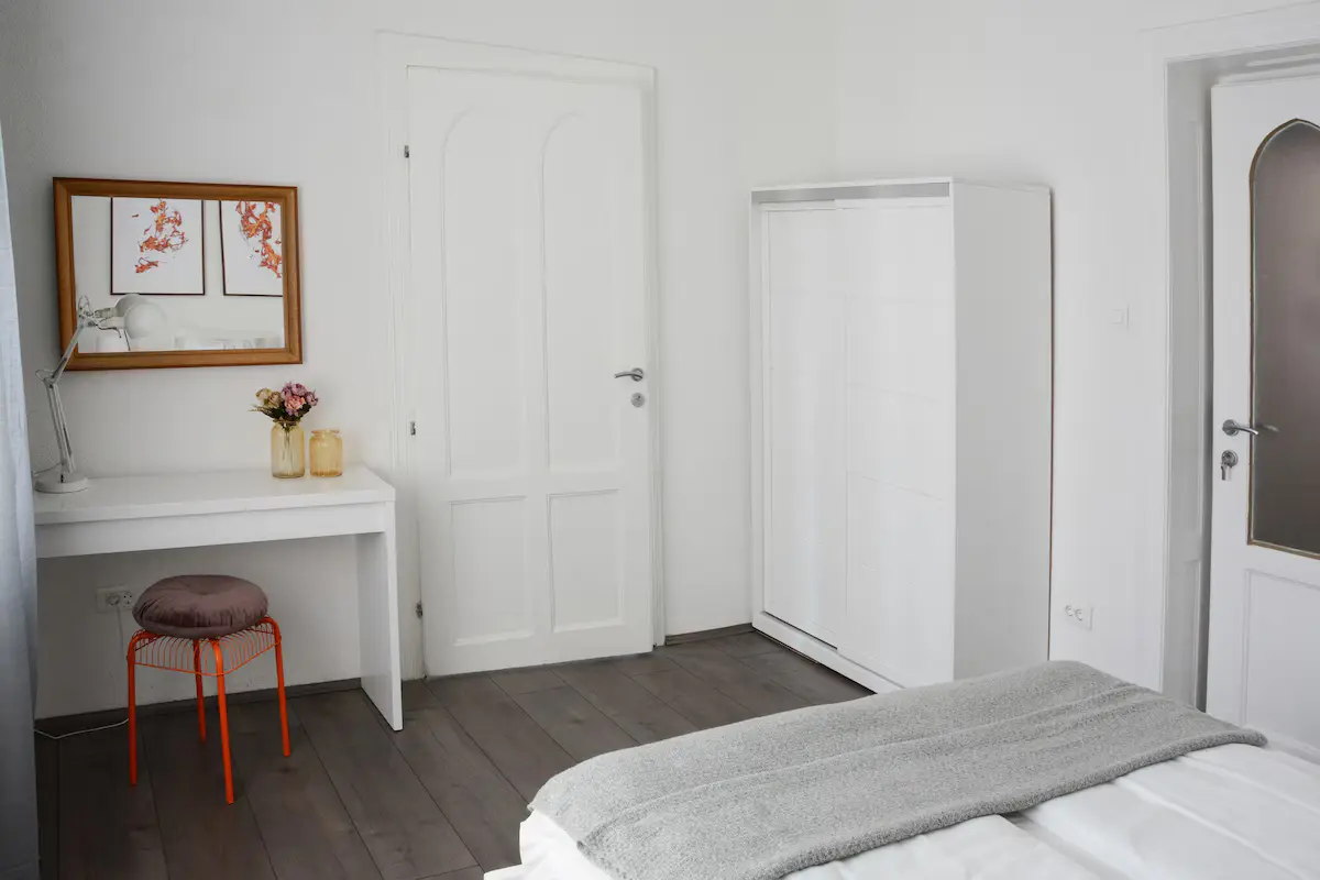 A double bed in the center