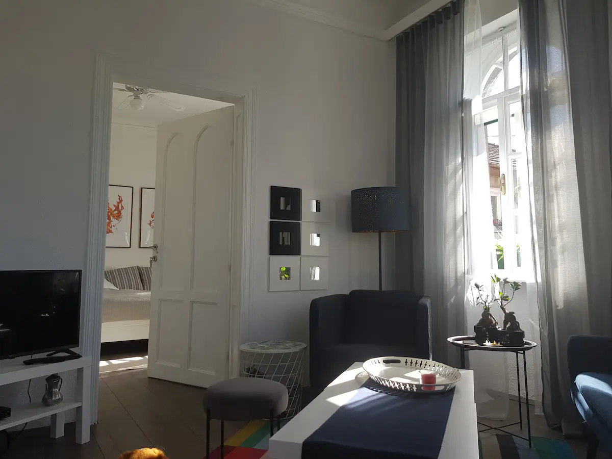 A double bed in the center